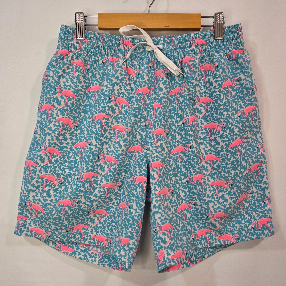 Chubbies Mens Swim Trunks Medium Blue Pink Flamingo 7" Inseam Mesh Lined Coastal